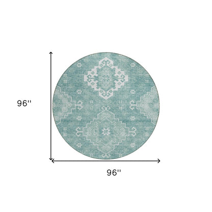 3' X 5' Aqua Teal Blue And Ivory Medallion Washable Indoor Outdoor Area Rug