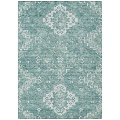3' X 5' Aqua Teal Blue And Ivory Medallion Washable Indoor Outdoor Area Rug