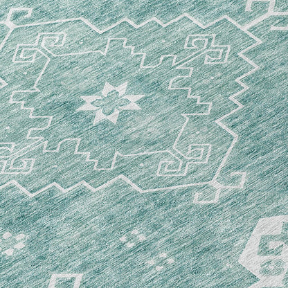 3' X 5' Aqua Teal Blue And Ivory Medallion Washable Indoor Outdoor Area Rug