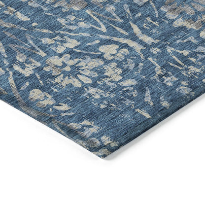 3' X 5' Blue And Ivory Floral Washable Indoor Outdoor Area Rug