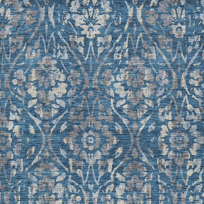 3' X 5' Blue And Ivory Floral Washable Indoor Outdoor Area Rug