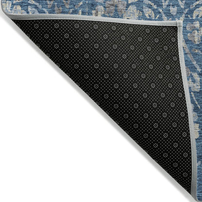 3' X 5' Blue And Ivory Floral Washable Indoor Outdoor Area Rug