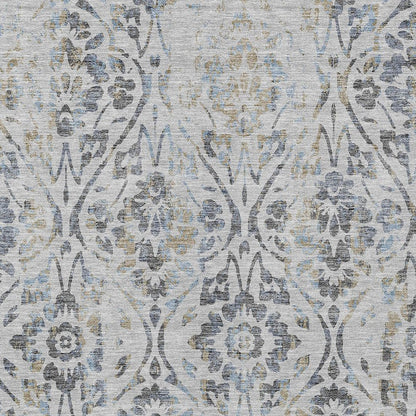 3' X 5' Gray Black And Green Floral Washable Indoor Outdoor Area Rug