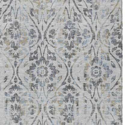 3' X 5' Gray Black And Green Floral Washable Indoor Outdoor Area Rug