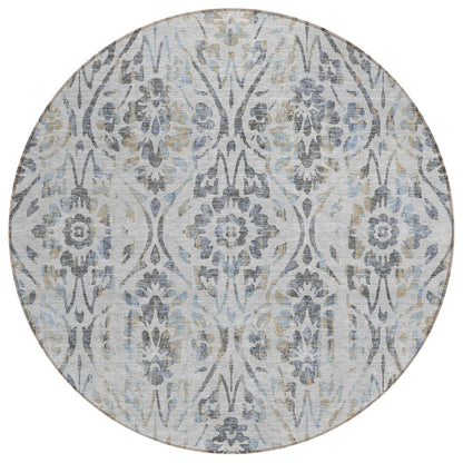 3' X 5' Gray Black And Green Floral Washable Indoor Outdoor Area Rug