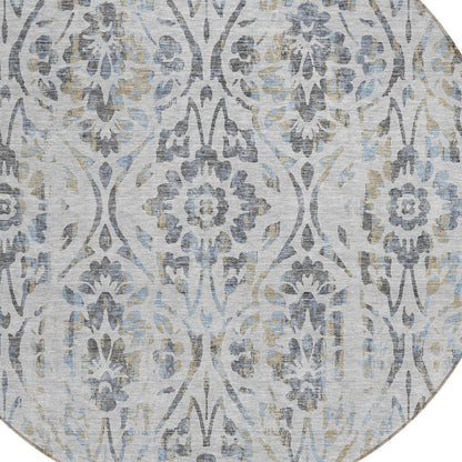 3' X 5' Gray Black And Green Floral Washable Indoor Outdoor Area Rug