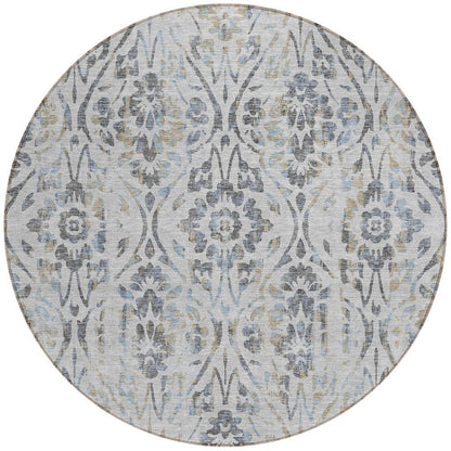 3' X 5' Gray Black And Green Floral Washable Indoor Outdoor Area Rug