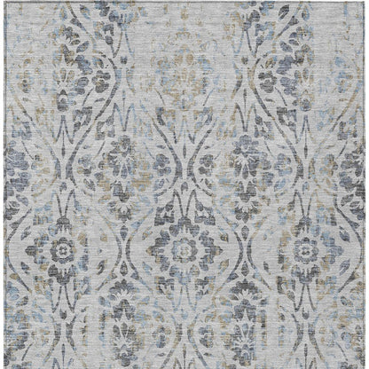 8' X 10' Gray Black And Green Floral Washable Indoor Outdoor Area Rug