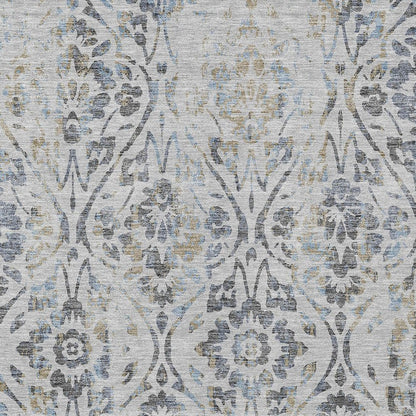 8' X 10' Gray Black And Green Floral Washable Indoor Outdoor Area Rug