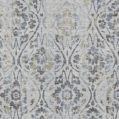 8' X 10' Gray Black And Green Floral Washable Indoor Outdoor Area Rug