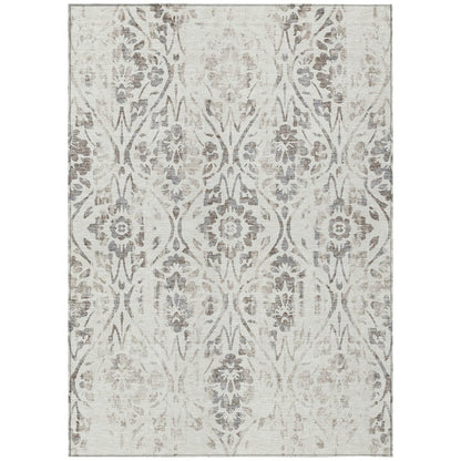 3' X 5' Ivory And Brown Floral Washable Indoor Outdoor Area Rug