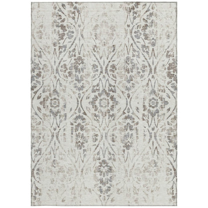 3' X 5' Ivory And Brown Floral Washable Indoor Outdoor Area Rug
