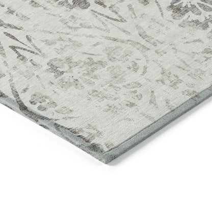 3' X 5' Ivory And Brown Floral Washable Indoor Outdoor Area Rug