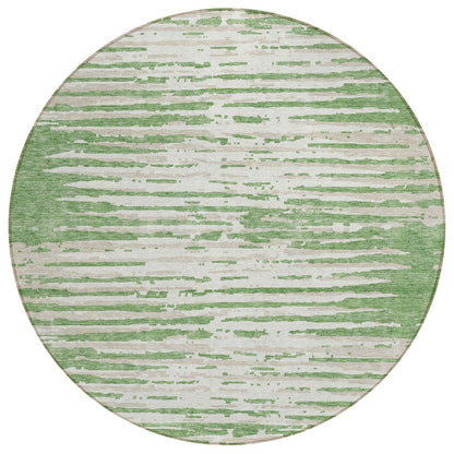 5' X 8' Green And Ivory Striped Washable Indoor Outdoor Area Rug