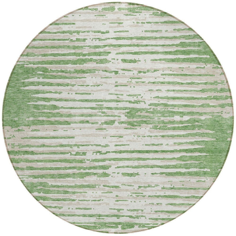 5' X 8' Green And Ivory Striped Washable Indoor Outdoor Area Rug