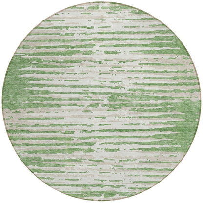 5' X 8' Green And Ivory Striped Washable Indoor Outdoor Area Rug