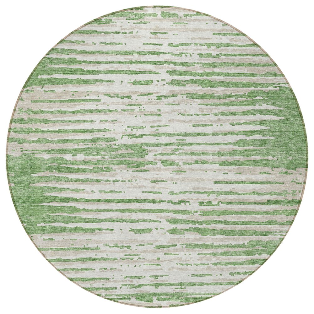 5' X 8' Green And Ivory Striped Washable Indoor Outdoor Area Rug