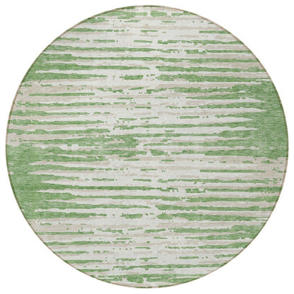5' X 8' Green And Ivory Striped Washable Indoor Outdoor Area Rug