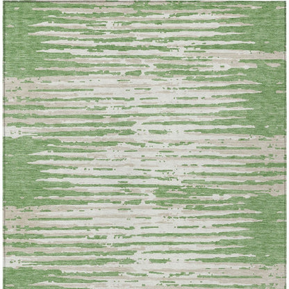 5' X 8' Green And Ivory Striped Washable Indoor Outdoor Area Rug