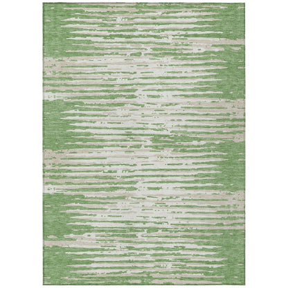 5' X 8' Green And Ivory Striped Washable Indoor Outdoor Area Rug