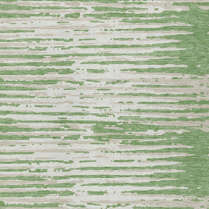 5' X 8' Green And Ivory Striped Washable Indoor Outdoor Area Rug