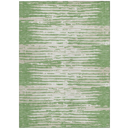 5' X 8' Green And Ivory Striped Washable Indoor Outdoor Area Rug