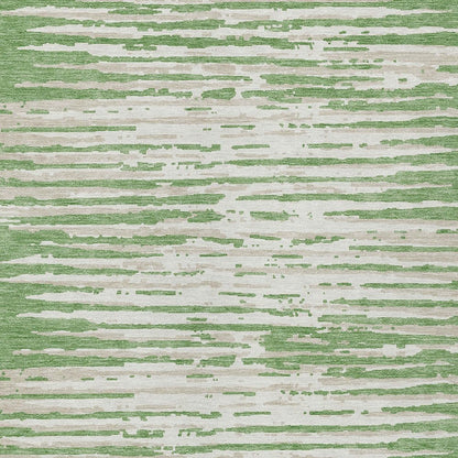 5' X 8' Green And Ivory Striped Washable Indoor Outdoor Area Rug