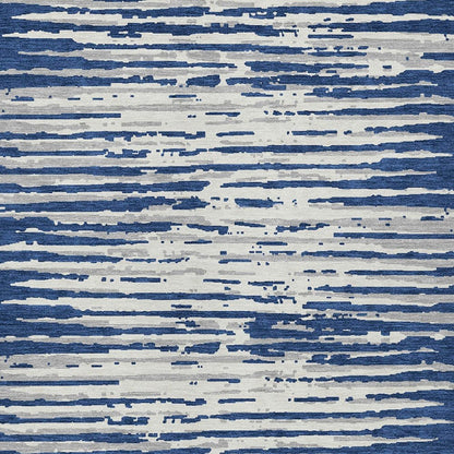 3' X 5' Navy Blue And Ivory Striped Washable Indoor Outdoor Area Rug