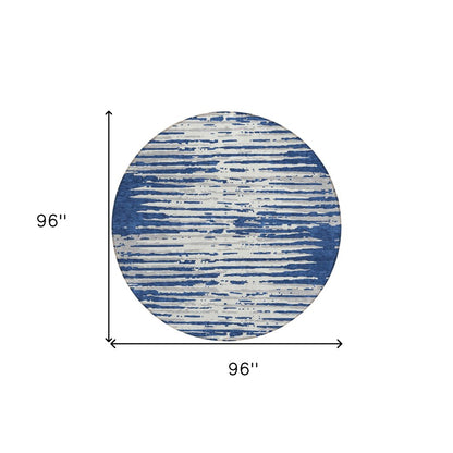 3' X 5' Navy Blue And Ivory Striped Washable Indoor Outdoor Area Rug