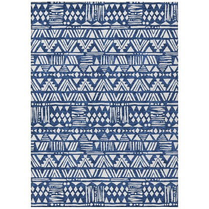 10' X 14' Navy Blue And Ivory Southwestern Washable Indoor Outdoor Area Rug