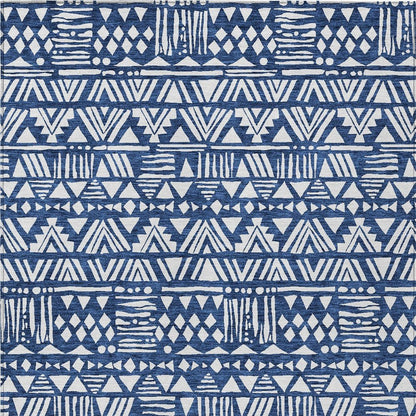 10' X 14' Navy Blue And Ivory Southwestern Washable Indoor Outdoor Area Rug