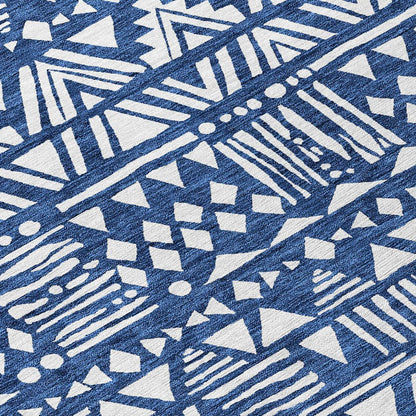 10' X 14' Navy Blue And Ivory Southwestern Washable Indoor Outdoor Area Rug