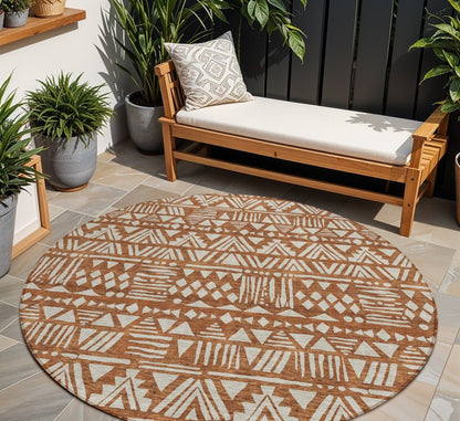 3' X 5' Terra Cotta And Beige Southwestern Washable Indoor Outdoor Area Rug