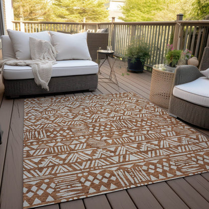 3' X 5' Terra Cotta And Beige Southwestern Washable Indoor Outdoor Area Rug