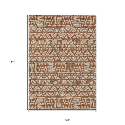 3' X 5' Terra Cotta And Beige Southwestern Washable Indoor Outdoor Area Rug