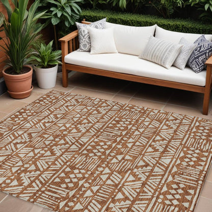 3' X 5' Terra Cotta And Beige Southwestern Washable Indoor Outdoor Area Rug