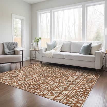 3' X 5' Terra Cotta And Beige Southwestern Washable Indoor Outdoor Area Rug