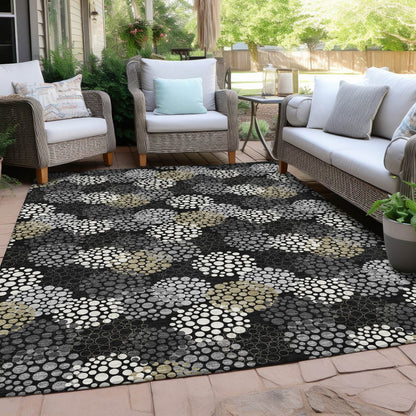 3' X 5' Black Gray And Ivory Polka Dot Washable Indoor Outdoor Area Rug