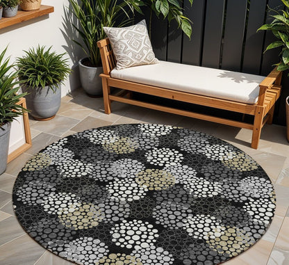 3' X 5' Black Gray And Ivory Polka Dot Washable Indoor Outdoor Area Rug