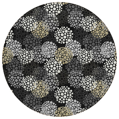 3' X 5' Black Gray And Ivory Polka Dot Washable Indoor Outdoor Area Rug