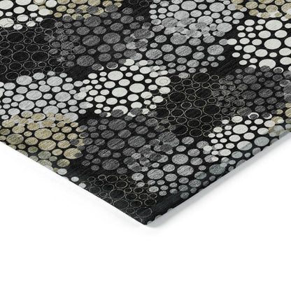 3' X 5' Black Gray And Ivory Polka Dot Washable Indoor Outdoor Area Rug