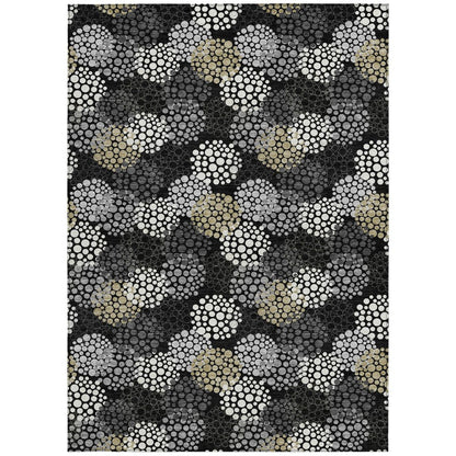 3' X 5' Black Gray And Ivory Polka Dot Washable Indoor Outdoor Area Rug