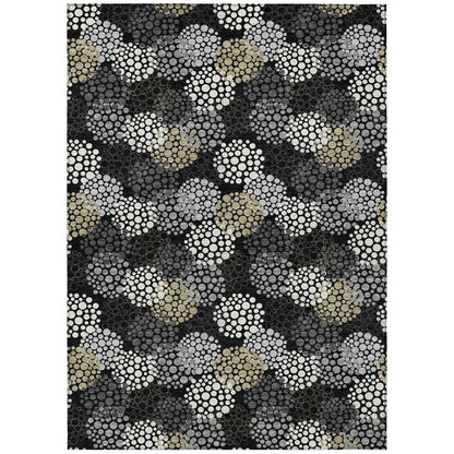 3' X 5' Black Gray And Ivory Polka Dot Washable Indoor Outdoor Area Rug