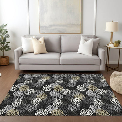 3' X 5' Black Gray And Ivory Polka Dot Washable Indoor Outdoor Area Rug