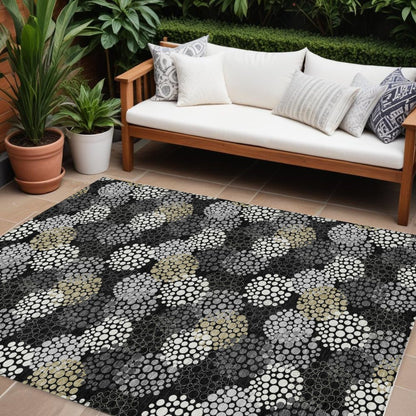 3' X 5' Black Gray And Ivory Polka Dot Washable Indoor Outdoor Area Rug