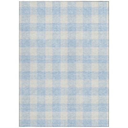3' X 5' Sky Blue And Gray Plaid Washable Indoor Outdoor Area Rug