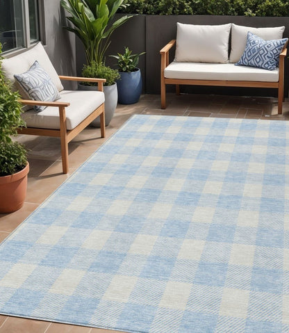 3' X 5' Sky Blue And Gray Plaid Washable Indoor Outdoor Area Rug
