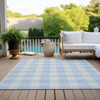3' X 5' Sky Blue And Gray Plaid Washable Indoor Outdoor Area Rug