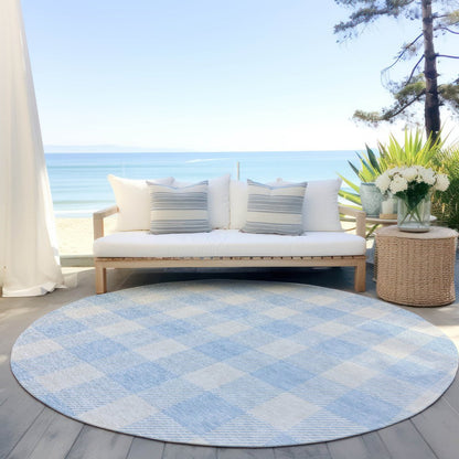 3' X 5' Sky Blue And Gray Plaid Washable Indoor Outdoor Area Rug
