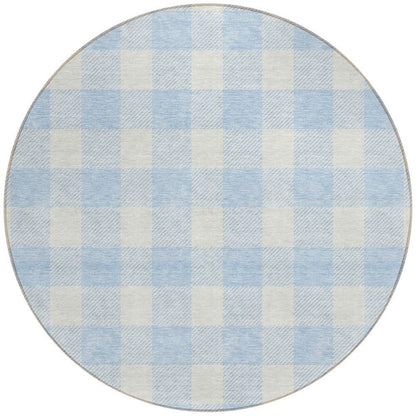 3' X 5' Sky Blue And Gray Plaid Washable Indoor Outdoor Area Rug